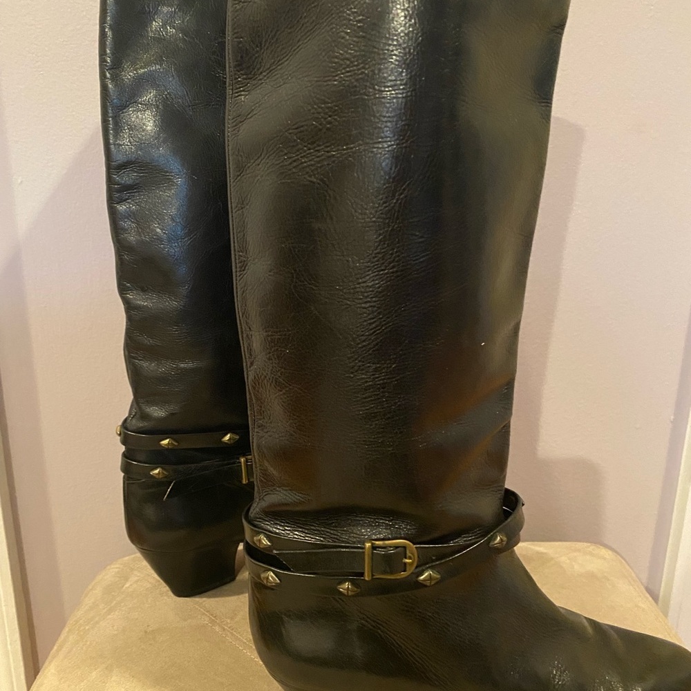 Joan & David Leather Knee-High Boots with Studded Straps
